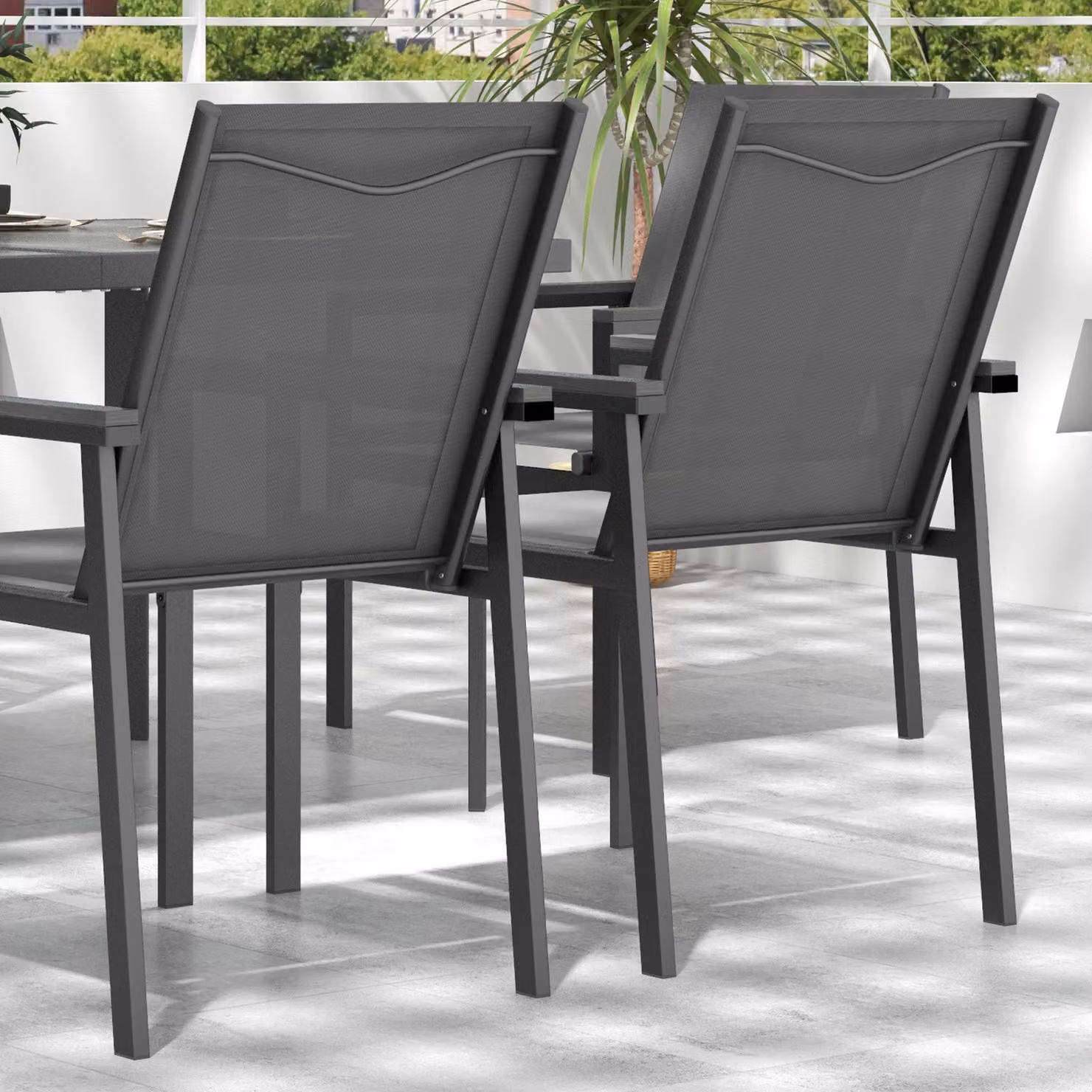 Outsunny 7 Piece Garden Dining Set with Glass Top Rectangular Table and 6 Grey Mesh Armchairs – 6