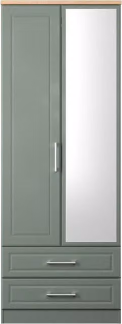 Ready Assembled 2 U Norfolk 2 Door 2 Drawer Mirrored Wardrobe in Pale Green