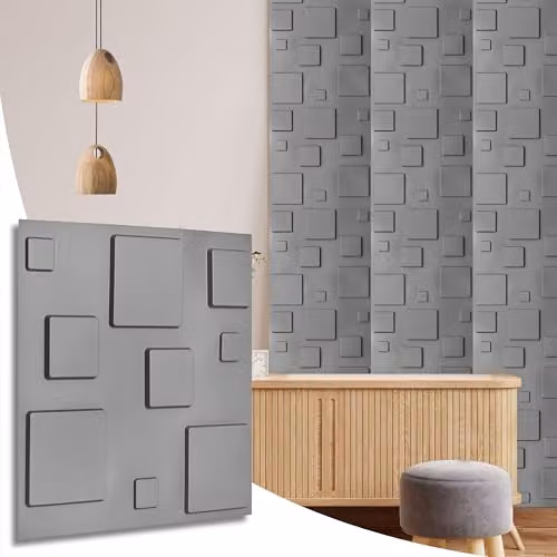 Novecrafto 3D Blocks Design PVC Wall Panels in Silver and Grey, 6 Sheets, W/D/H: 50 x 50 x 50 cm – 4