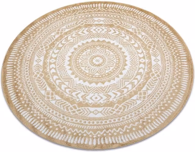 RugsX Fun Round Ethnic Boho Rug in Gold, Diameter: 120 cm