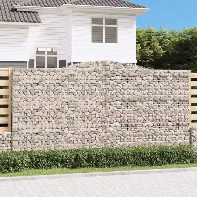 Berkfield Home Arched Gabion Baskets, 4 Piece Set, Silver Galvanised Steel, W: 400 cm, D: 50 cm, H: 200-220 cm