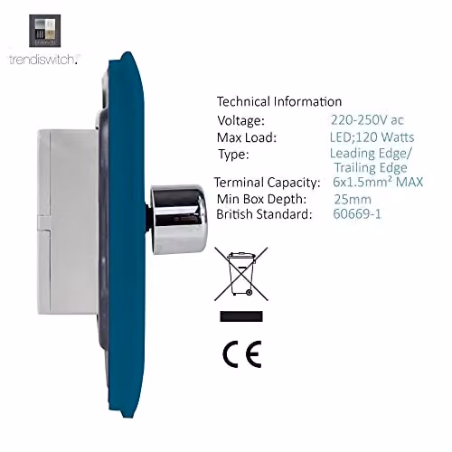 Trendi Modern Blue 2 Gang 2 Way LED Dimmer Switch – 3
