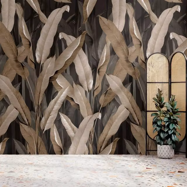 Superfresco Easy Banana Leaf Black Botanical Mural Wallpaper, W: 300 cm, H: 280 cm