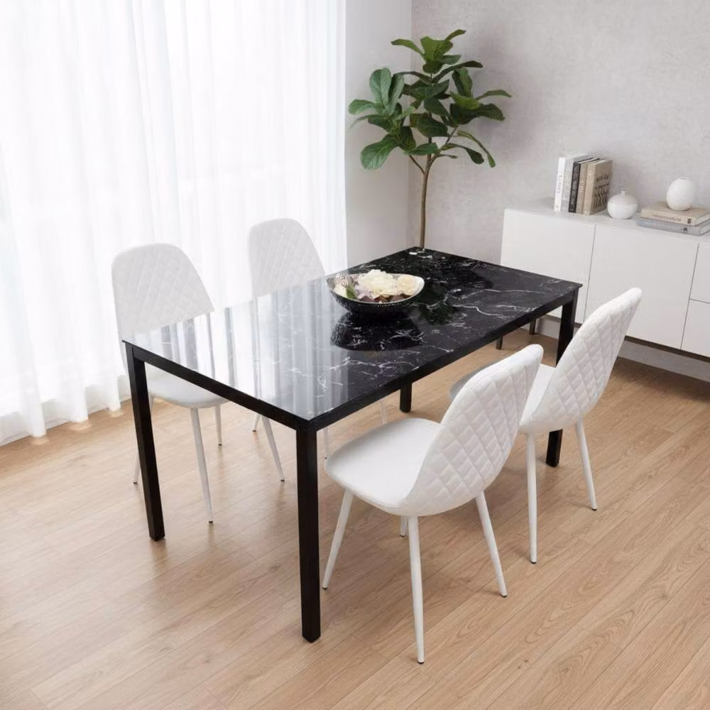 KOSY KOALA Black and White Modern Dining Set with Rectangular Glass Table and 4 Faux Leather Chairs – 2