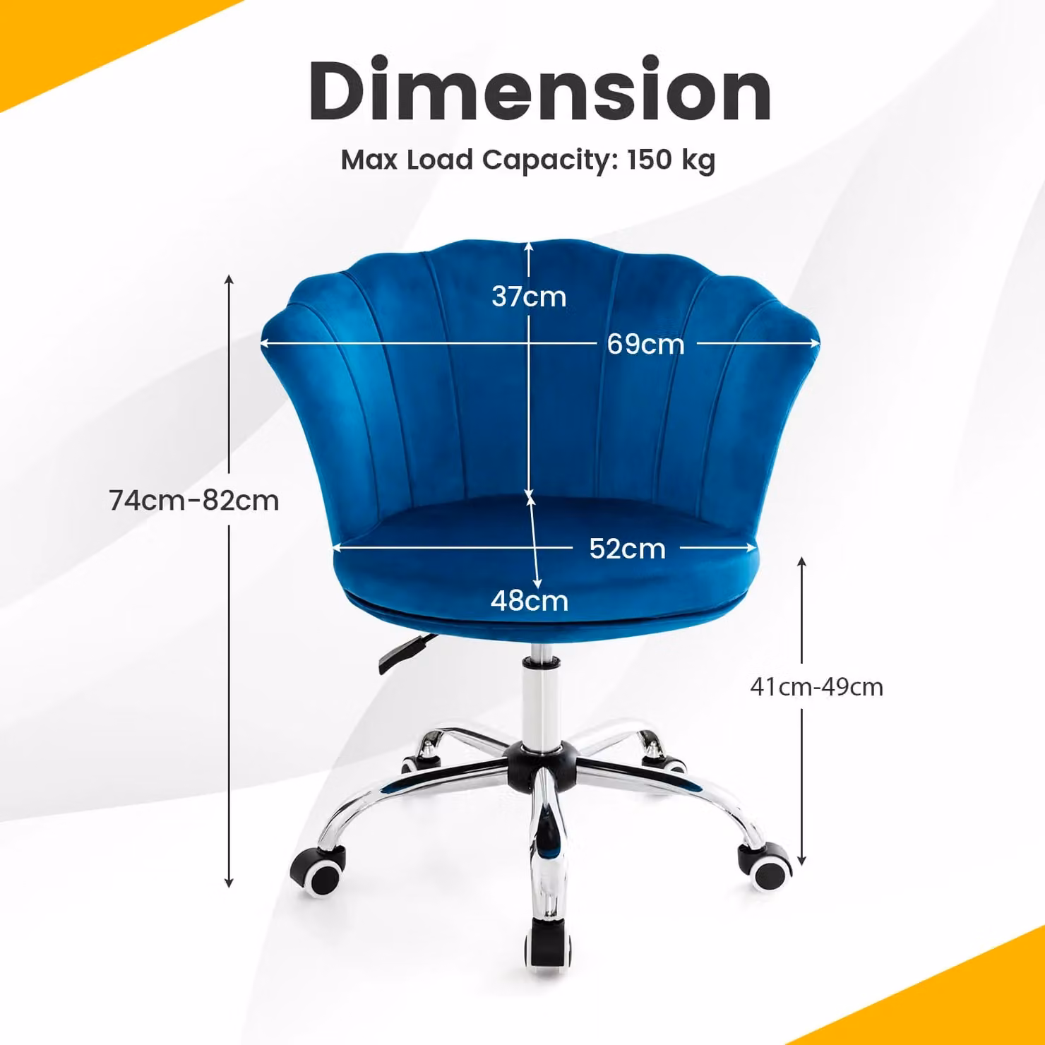Gymax Adjustable Blue Velvet Upholstered Vanity Chair with Armrests and Castors – 2
