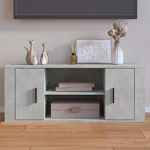 vidaXL Modern TV Cabinet in Concrete Grey, Engineered Wood, W: 100 cm, D: 35 cm, H: 40 cm