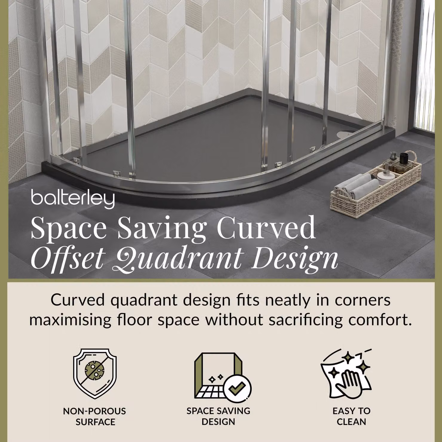 Balterley Premium Left Hand Offset Quadrant Corner Shower Tray in Grey – 2
