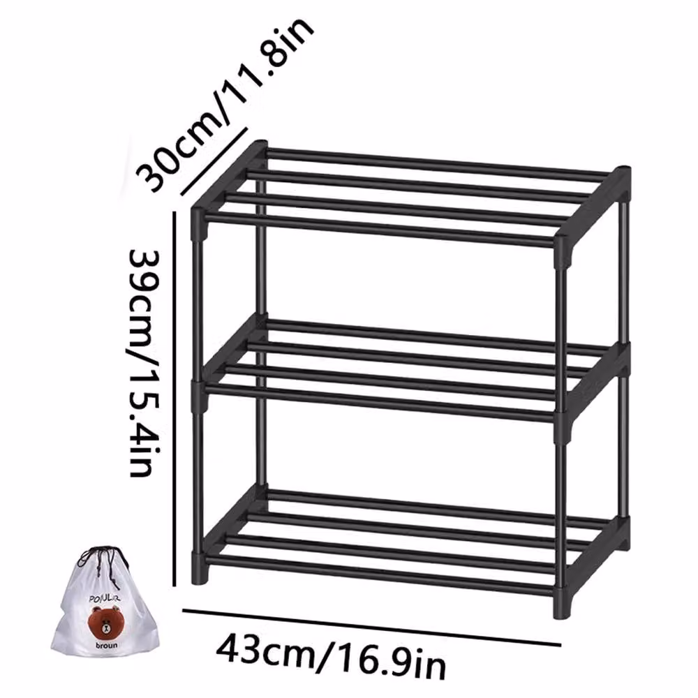 EONLION 3 Tier Slim Narrow Freestanding Shoe Rack in Black – 2