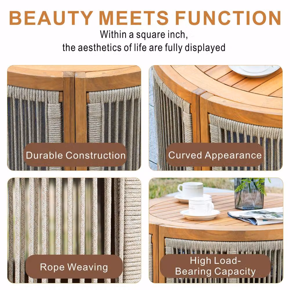 MIMO 5-Piece Outdoor Solid Acacia Wood Sofa Set with U-Shape Design and Round Coffee Table in Natural – 3