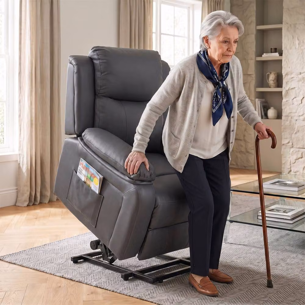 HOMCOM Power Lift Recliner Chair with Remote, Dark Grey Synthetic Leather – 2
