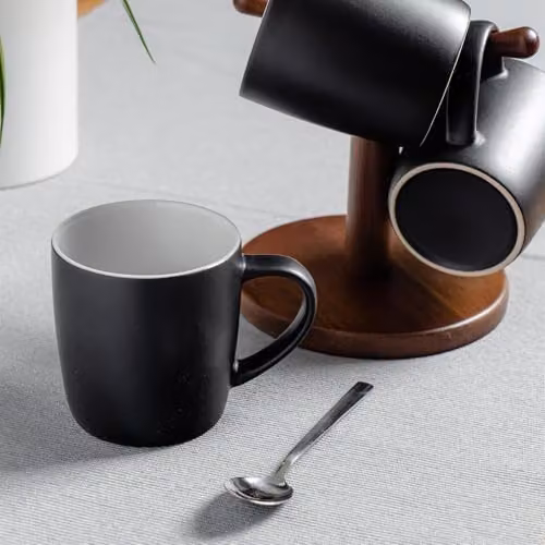 Argon Tableware Matte Black Ceramic Stoneware Coffee Mugs, 350ml, Pack of 4 – 4