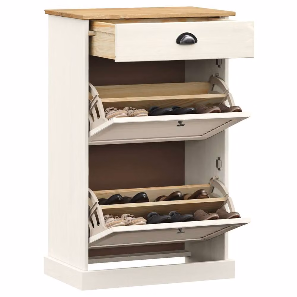 Berkfield Home VIGO Shoe Cabinet in White Solid Wood Pine, W/D/H: 60 x 35 x 96 cm – 2