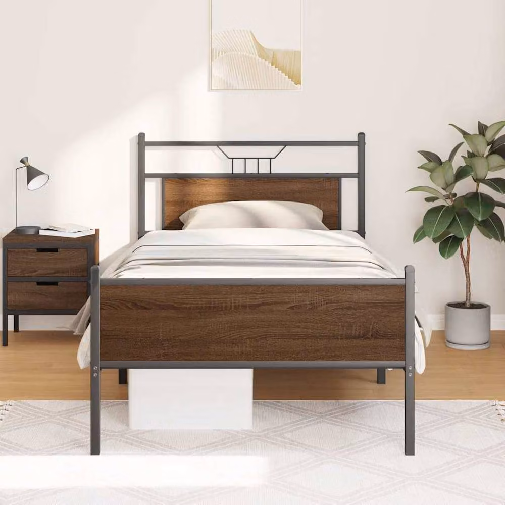 Berkfield Home Bed Frame in Brown Oak, W: 107 cm, L: 203 cm – 2