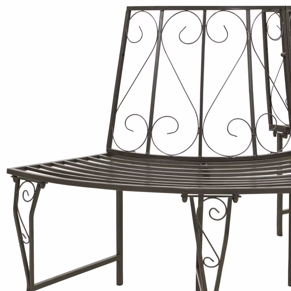 Berkfield Home Grey Steel Half Round Garden Tree Bench – 2