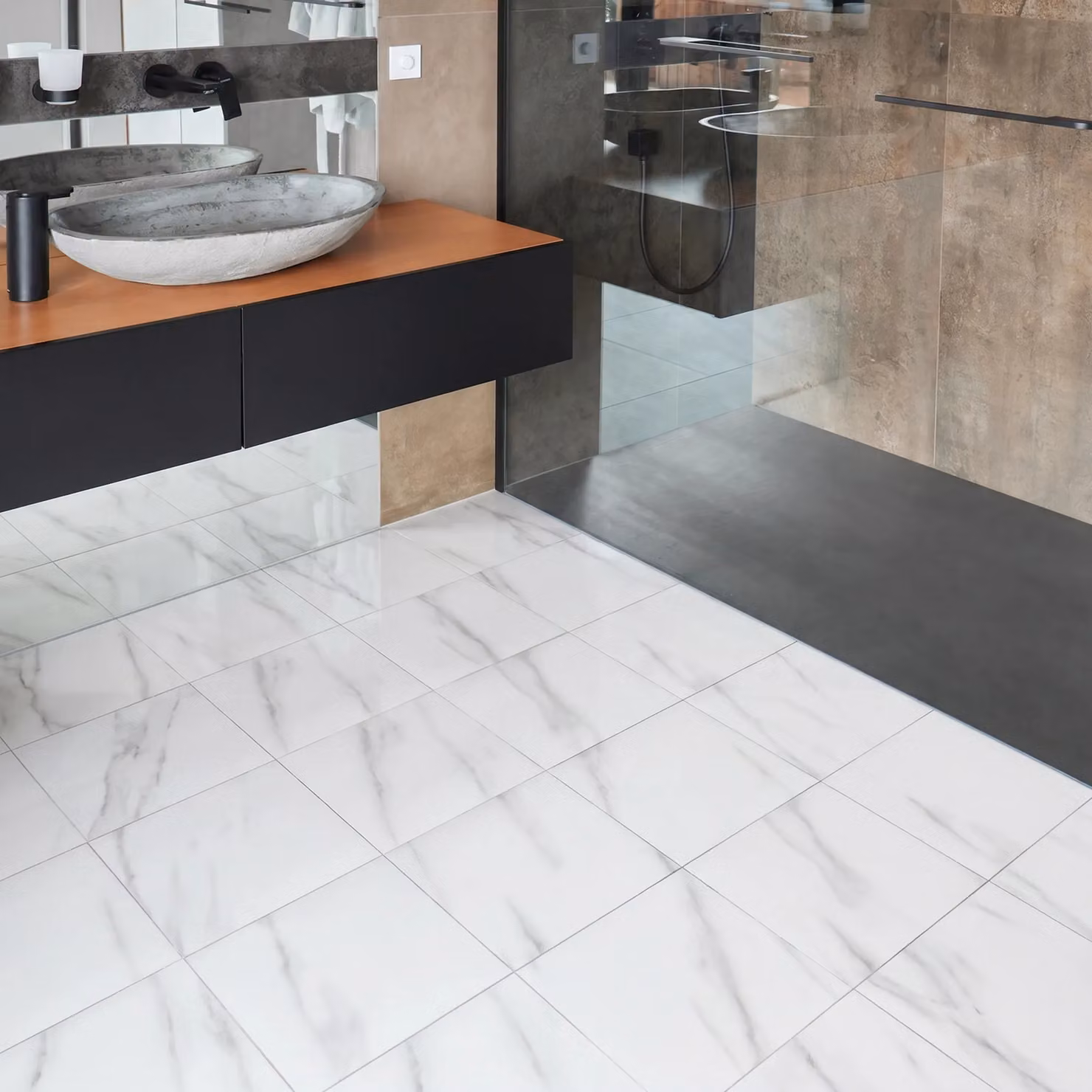 Novecrafto Self Adhesive Marble Effect Vinyl Floor Tiles, White and Grey, Pack of 30, W/D: 30.5 x 30.5 cm – 4
