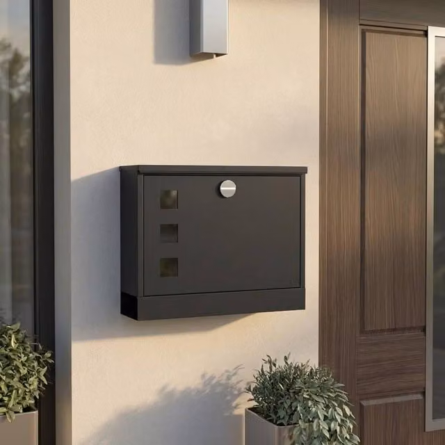STILVORA Wall Mounted Metal Letterbox in Black, H 29.0 cm x W 36.5 cm x D 11.5 cm – 1