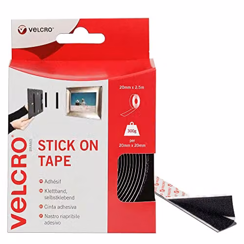 VELCRO Brand Black Double Sided Stick On Hook and Loop Tape, W/D/H: 20 mm x 2.5 m – 1
