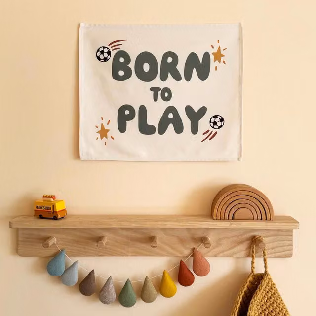 Kid of the Village Born To Play Canvas Banner in Green and Yellow
