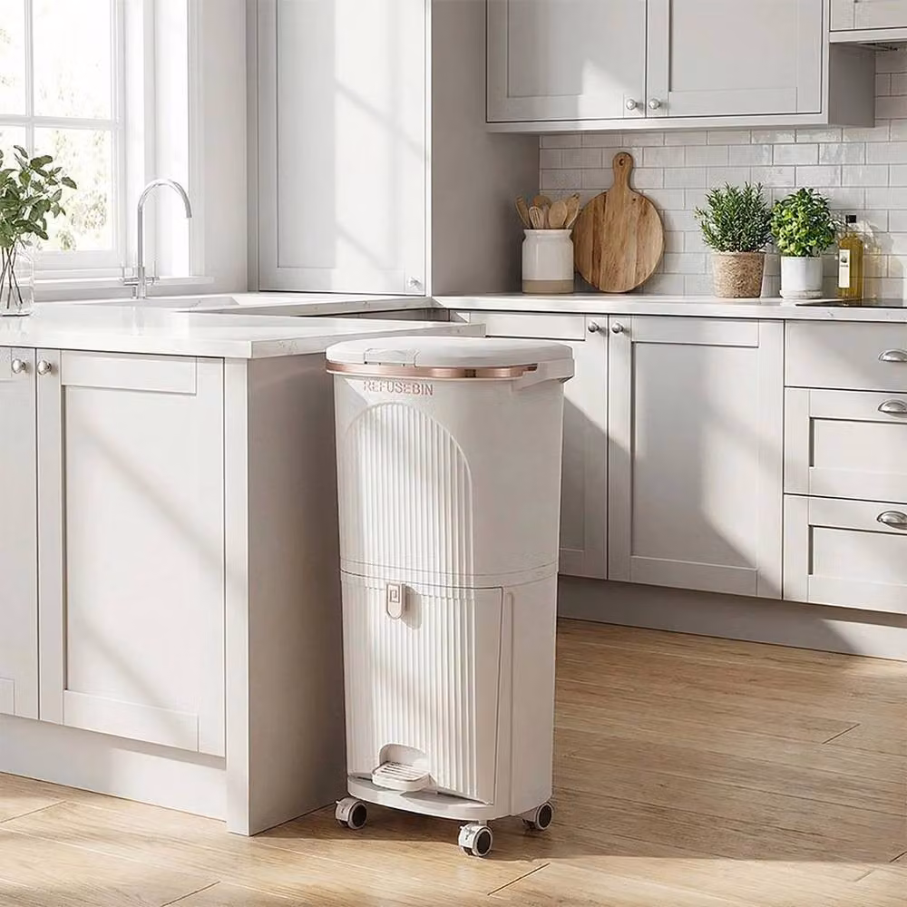 Kelvenix White Kitchen Pedal Rubbish Bin with 2 Removable Plastic Inner Buckets – 3