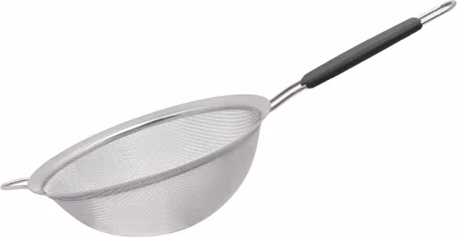 Buckingham Fine Mesh Stainless Steel Round Sieve Strainer with Black Handle, Diameter: 20 cm, Silver