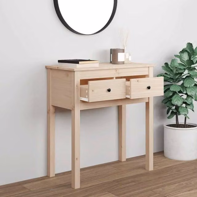 Berkfield Home Beautiful Console Table in Light Tan Solid Pine, W/D/H: 70 x 35 x 75 cm – 1