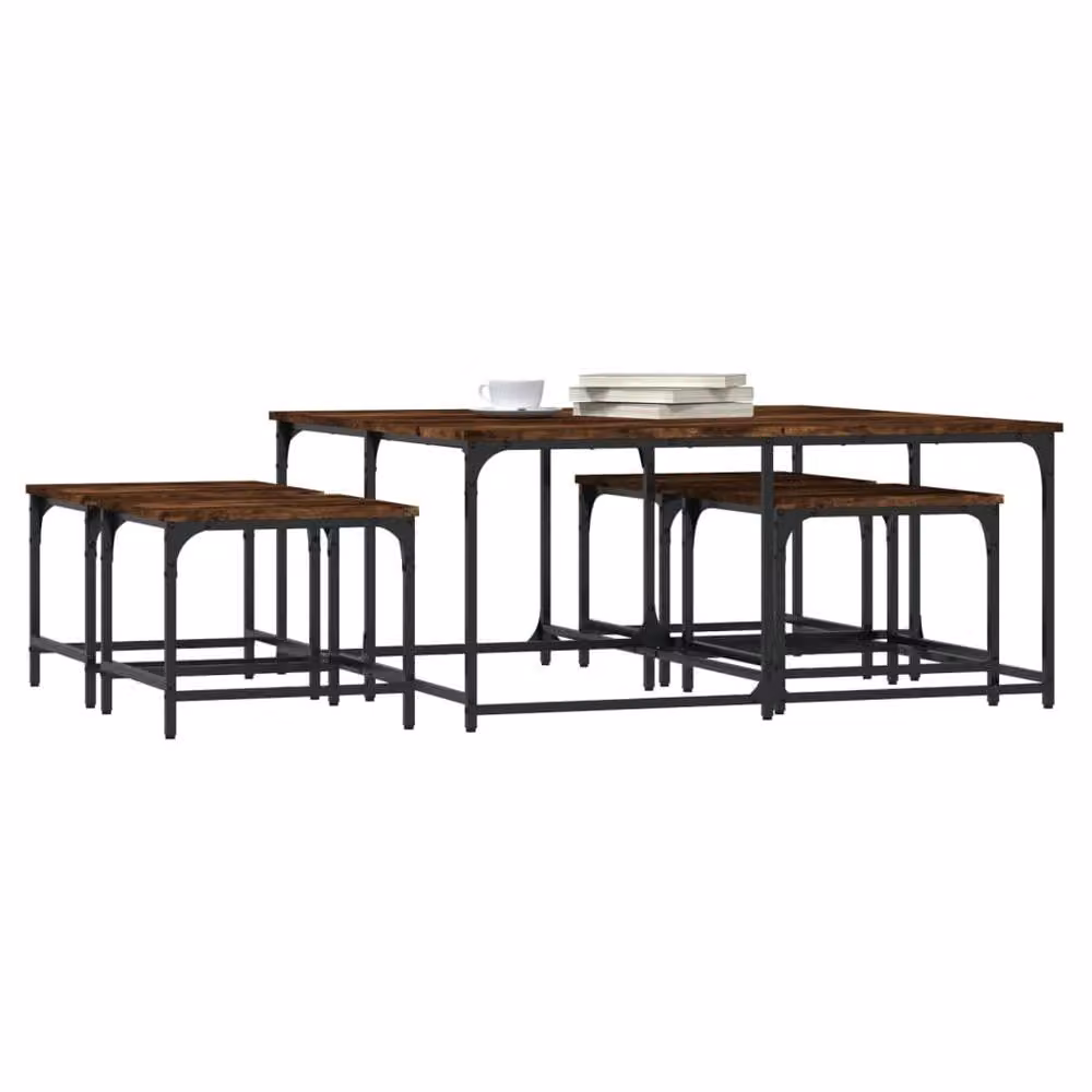 Berkfield Home Nesting Coffee Tables, 5 Piece Set in Smoked Oak Brown Engineered Wood – 3