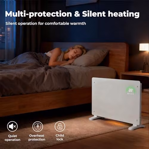 Spector Ultra-Thin Smart Electric Glass Panel Heater, 2000W, White, WiFi and App Control, Wall Mounted or Freestanding with Timer and Frost Protection, Depth: 6.5 cm – 3