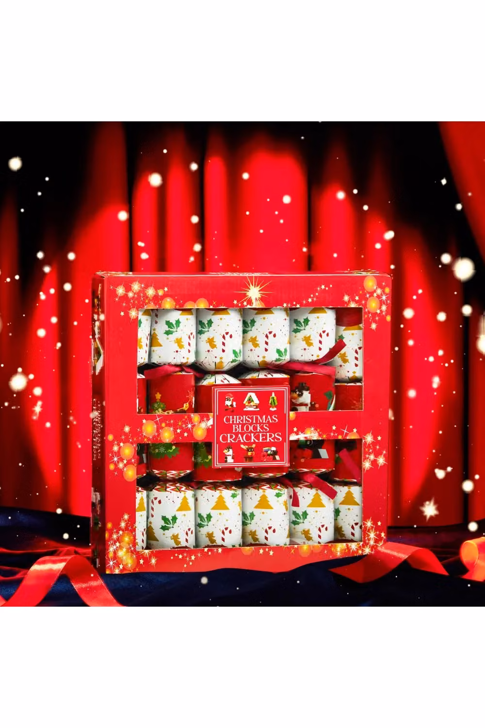 KreativeKraft Luxury Pop Christmas Crackers, Pack of 6 Red and Multicolour Novelty Xmas Crackers with Blocks – 7