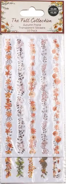 Pack of 10 Multicolour Autumn Floral Transparent Stickers