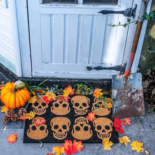 Nicola Spring Halloween Skulls Design Coir Door Mat, Brown and Multicolour, W: 60 cm, D: 40 cm – 2