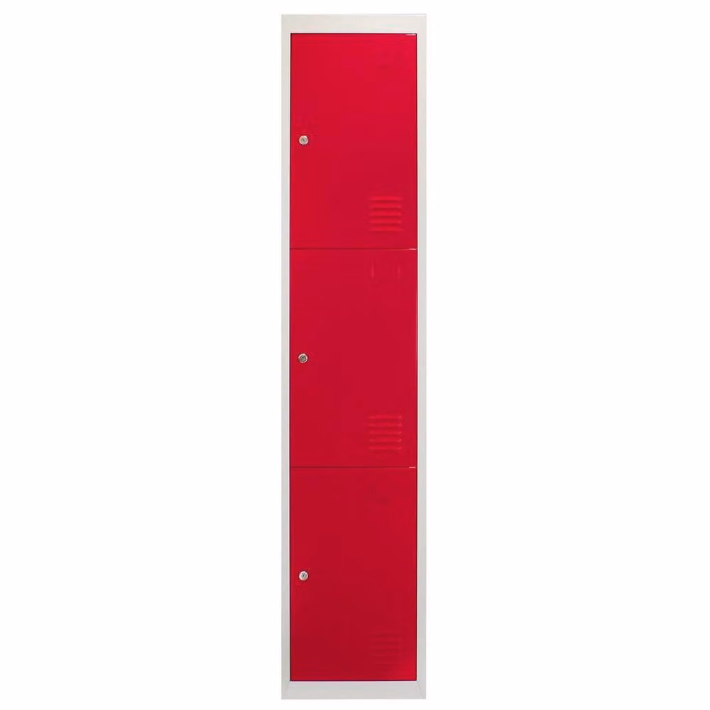 FLAVORA Red Metal 3-Door Lockable Storage Lockers W/D/H: 100 x 15 x 100 cm – 2