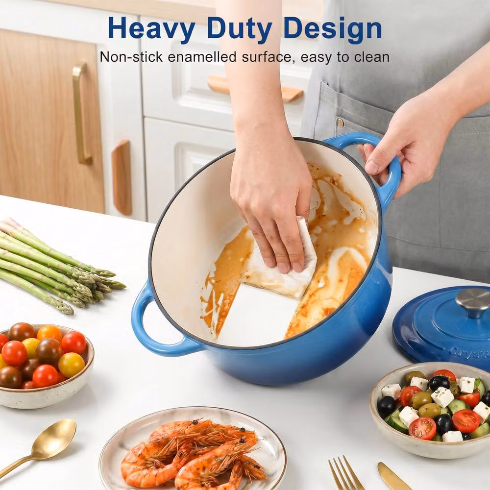 Crystals Enamelled Cast Iron Dutch Oven Stew Pot with Lid, Blue, 6.6 l – 5