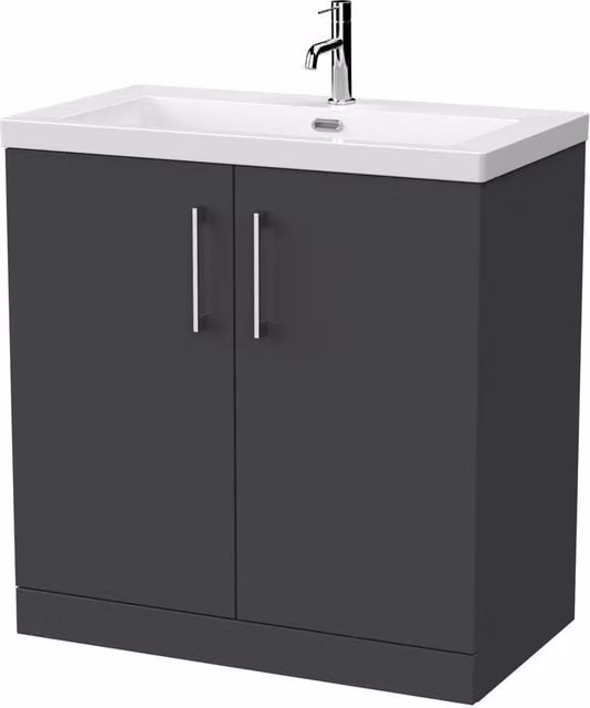 Balterley Pershall 2 Door Vanity Unit and 1TH Fireclay Basin, Dark Grey, Width: 80 cm – 1