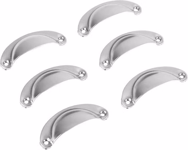 PAWNORA 6-Piece Polished Silver Shell Cup Pull Handles in Zinc and Brass