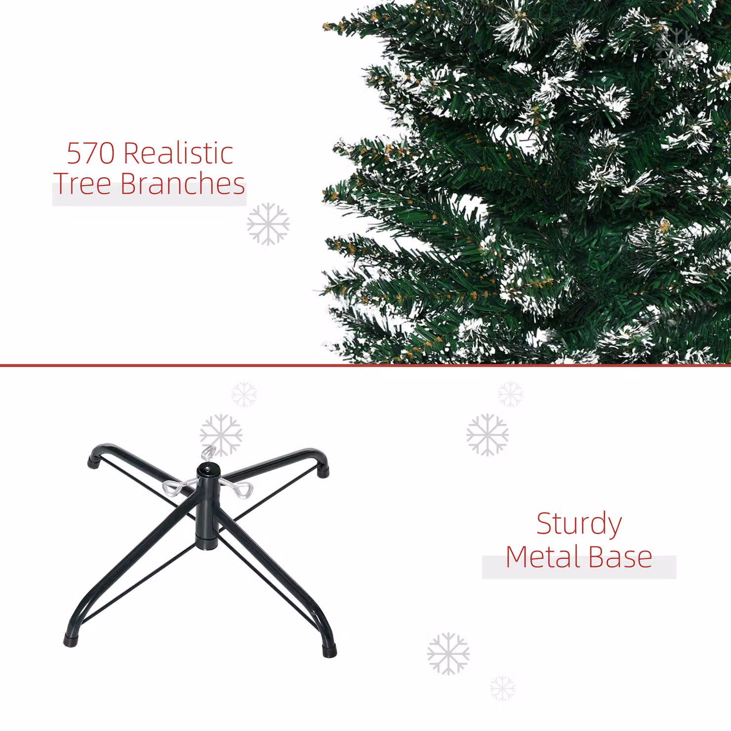 HOMCOM 6.5ft Artificial Snow Dipped Christmas Pencil Tree with Foldable Black Stand, Green and White – 4