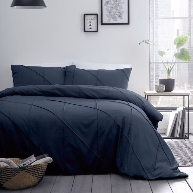 Terrys Blue Cotton Plain Modern Duvet Cover Set