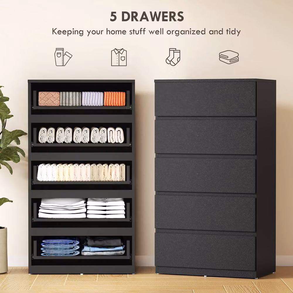 STILVORA Modern 5-Drawer Chest of Drawers with Soft-Close Drawers and Handle-Free Design in Matt Black – 4