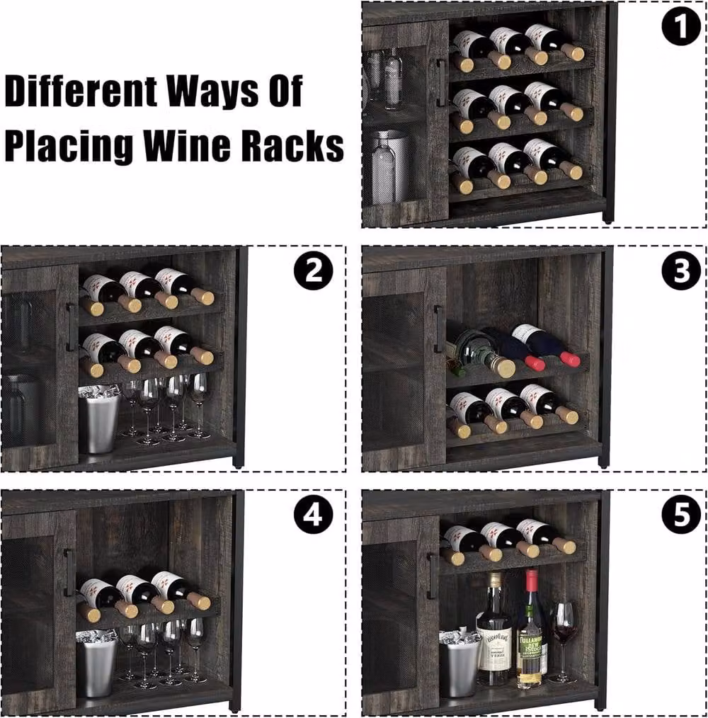 London Boutique 3-Tier Wine Bar Cabinet and Sideboard with Glass Holder in Dark Grey – 3