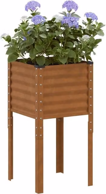 Berkfield Home Brown Weathering Steel Garden Planter Tub, W/D/H: 45 x 45 x 88 cm