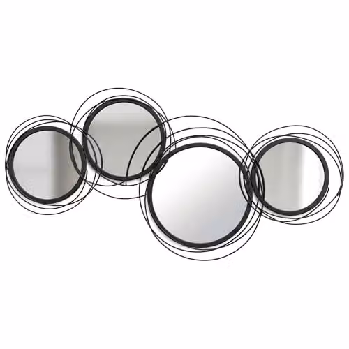 HOMCOM Modern Geometric Round Metal and Glass Wall Mirror, Black, Diameter: 56 cm – 1