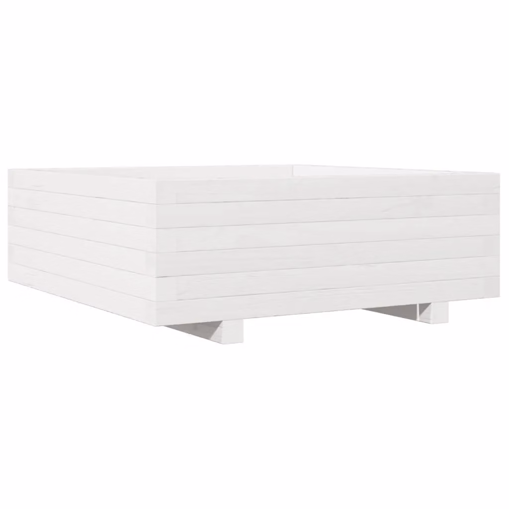 Berkfield Home White Solid Wood Pine Garden Planter Tub W: 70 cm, D: 70 cm, H: 26.5 cm – 2