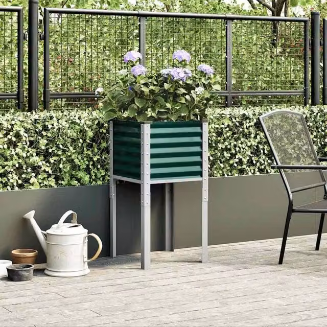 Berkfield Home Decorative Garden Planter Tub in Green Steel, W/D/H: 45 x 45 x 88 cm