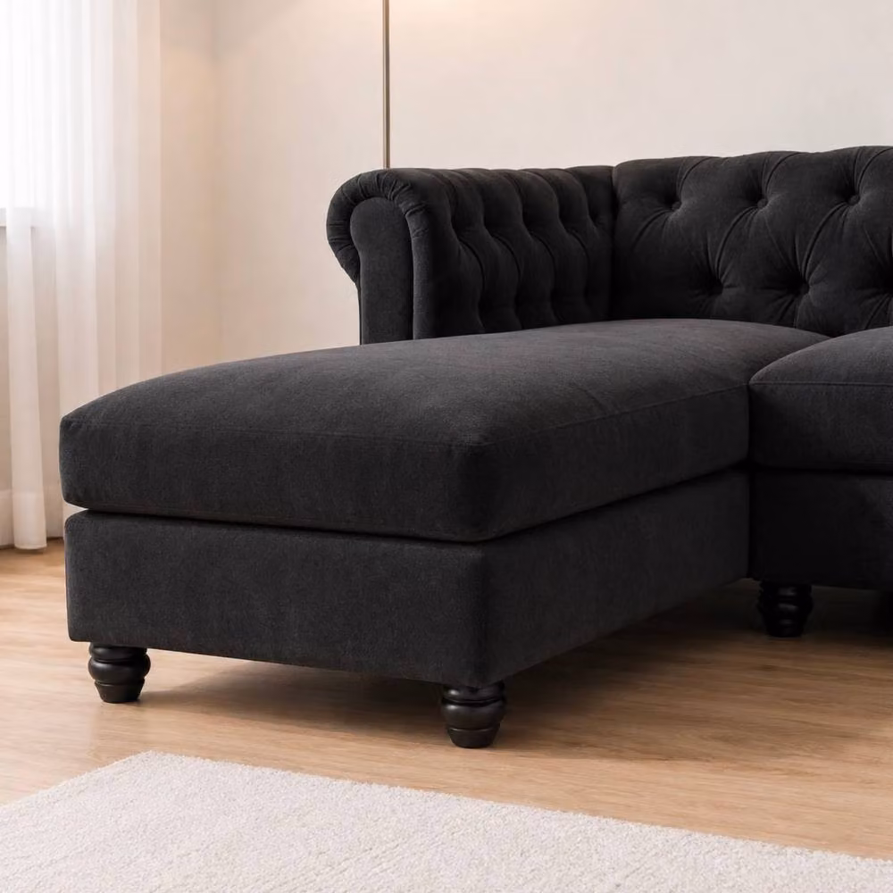 Sofaya Hampton 4 Seater L Shape Chesterfield Sofa in Black Velvet with Left Hand Chaise – 3