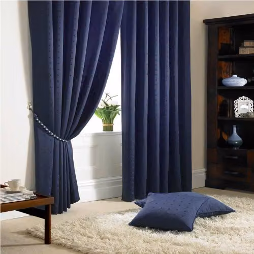 Luxury Living Blue Pencil Pleat Fabric Curtains, Width: 168 cm, Drop: 183 cm – 1