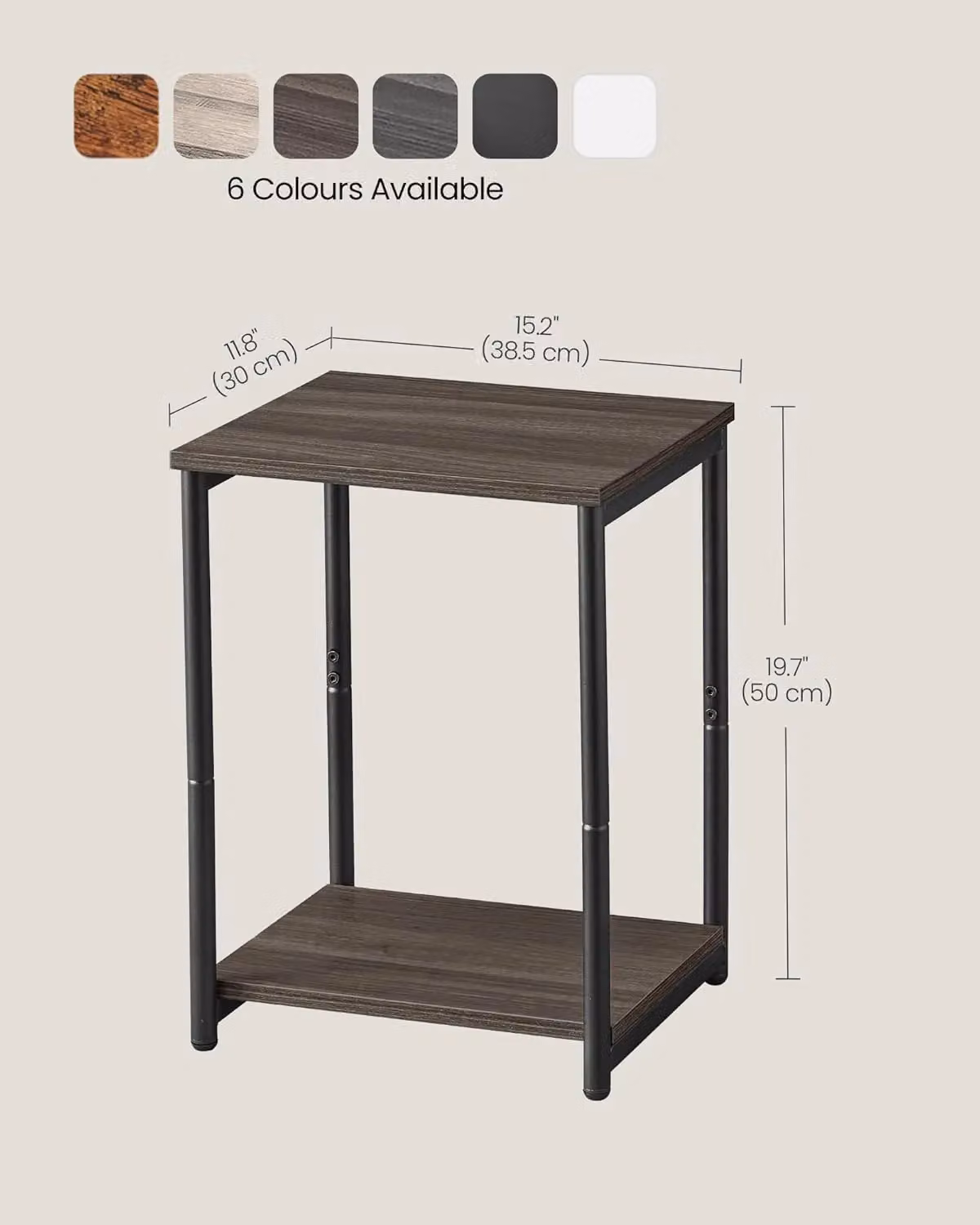 VASAGLE Set of 2 Industrial 2-Tier Side Tables with Steel Frame in Dark Brown and Black – 2