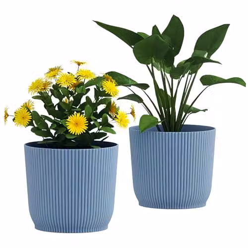Outsunny Set of 2 Blue Plastic Round Plant Pots and Planters for Indoor and Outdoor Garden Use, Diameter: 22 cm – 1