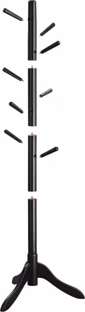 VASAGLE Solid Wood Tripod Coat Rack with 8 Hooks in Black