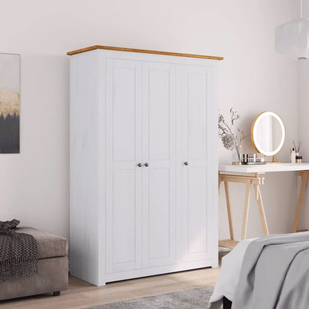 Berkfield Home Panama Range 3-Door White Pine Wardrobe W/D/H: 118 x 50 x 171.5 cm – 2