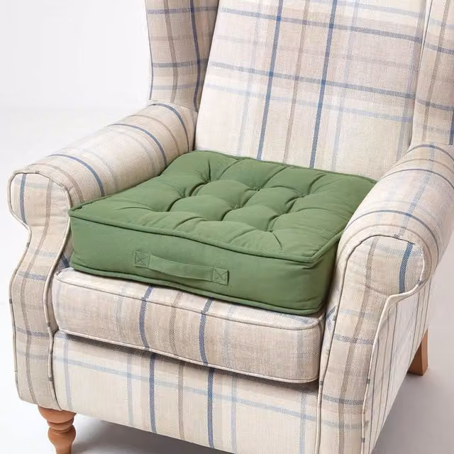 Homescapes Square Armchair Booster Cushion with Cotton Cover in Green