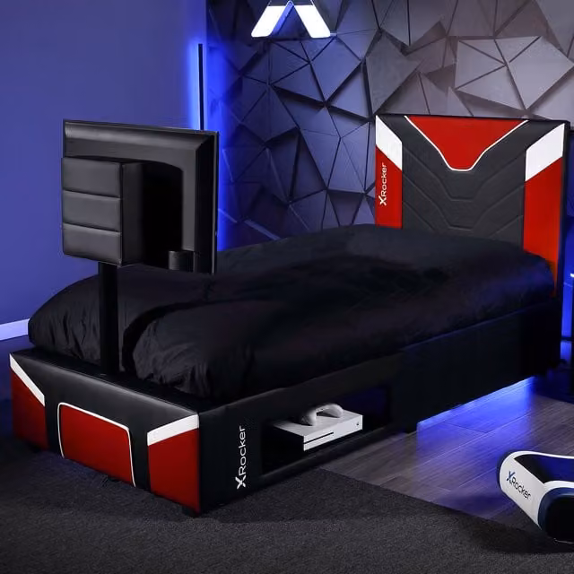X Rocker Cerberus Twist TV Gaming Bed in Red, Single, W: 90 cm, D: 200 cm